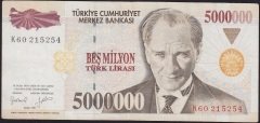 7.Emisyon 5 000 000 Lira K60 215254 Çok Temiz