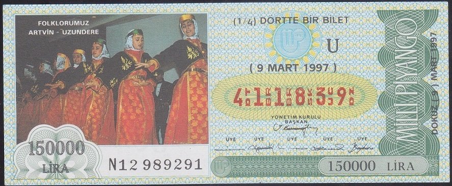 1997 9 Mart Çeyrek Bilet - U Serisi - Artvin Uzundere