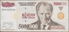 7.Emisyon 5 000 000 Lira K50 603226 Çok Temiz