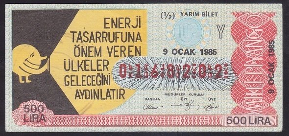 1985 9 OCAK YARIM BİLET Y SERİSİ