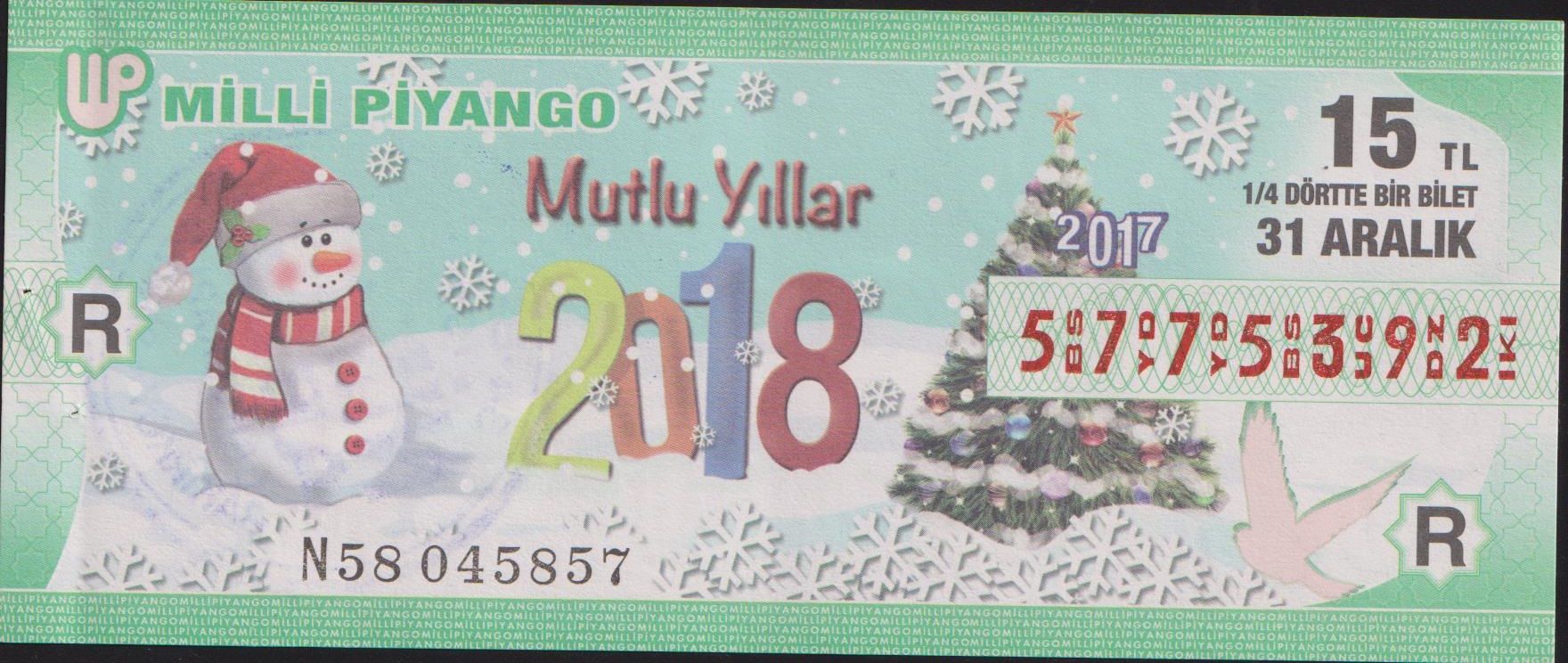 2017 31 Aralık Çeyrek Bilet - R Serisi