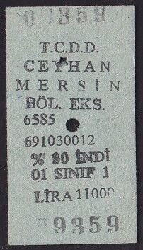 TCDD Ceyhan-Mersin Tren Bileti