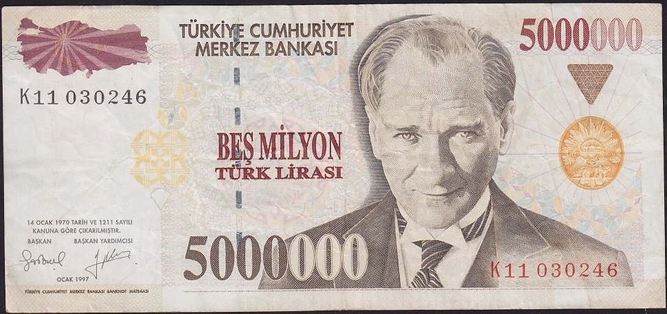 7.Emisyon 5 000 000 Lira K11 030246 Temiz