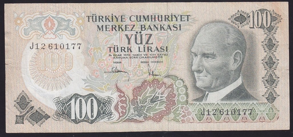 6.EMİSYON 3.TERTİP 100 LİRA J12 610177 ÇOK TEMİZ