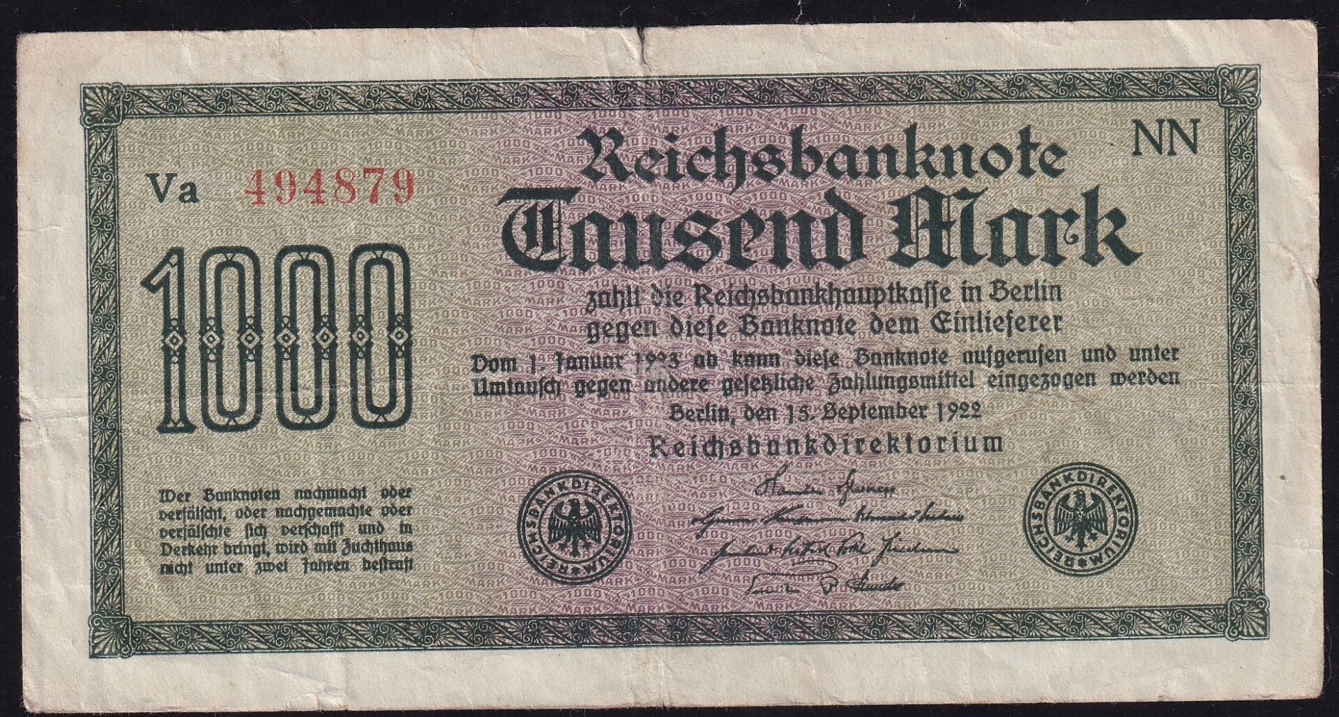 Almanya 1000 Mark 1922 Çok Temiz