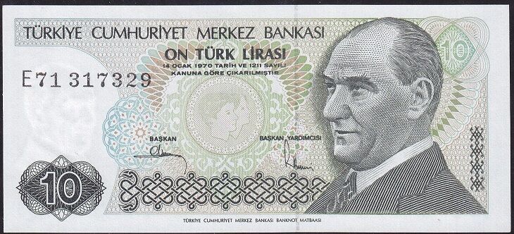 7.Emisyon 2.Tertip 10 Lira E71 317329 Çilaltı