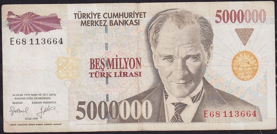 7.Emisyon 5 000 000 Lira E68 113664 Çok Temiz