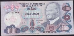 6.Emisyon 1.Tertip 1000 Lira A36 251398 Çok Temiz+