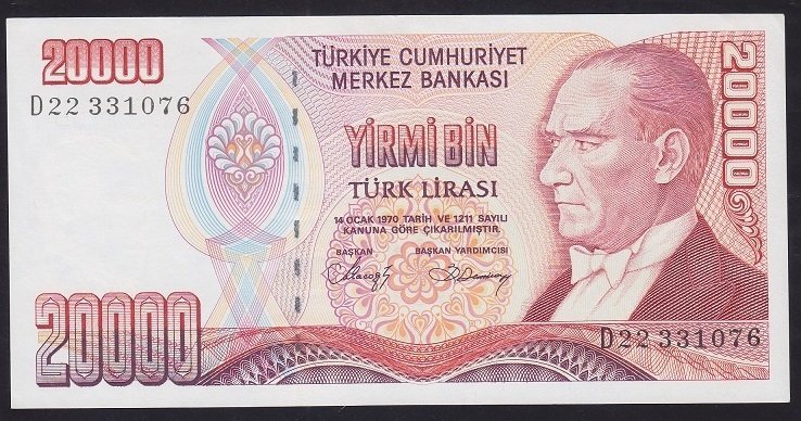 7.EMİSYON 1.TERTİP 20000 LİRA D22 331076 ÇİLALTI