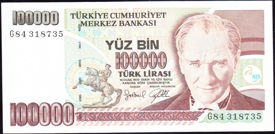 7.Emisyon 3.Tertip 100000 Lira G84 318735 Çil