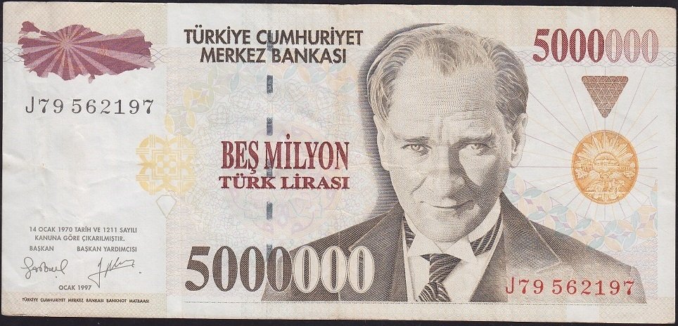7.Emisyon 5 000 000 Lira J79 562197 Çok Temiz