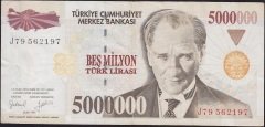 7.Emisyon 5 000 000 Lira J79 562197 Çok Temiz