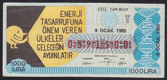 1985 9 OCAK TAM BİLET T SERİSİ