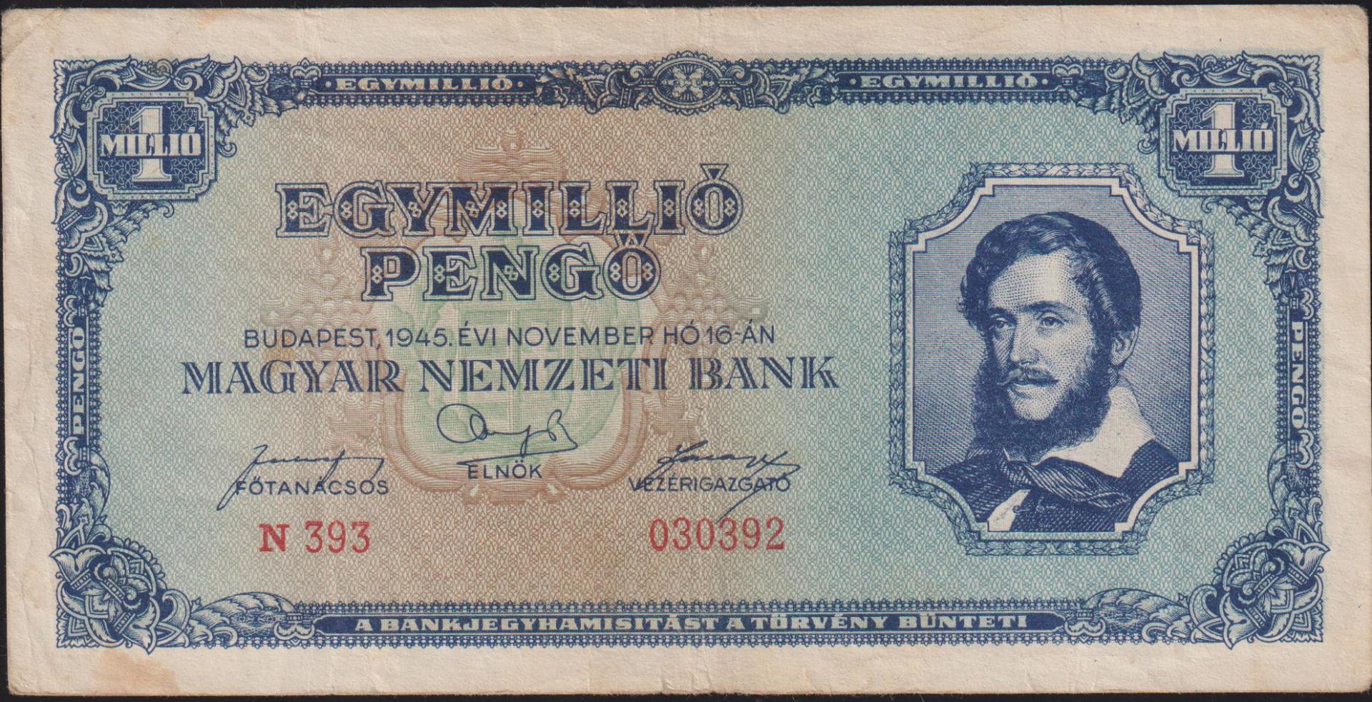 Macaristan 1000000 Pengo 1945 Çok Temiz+