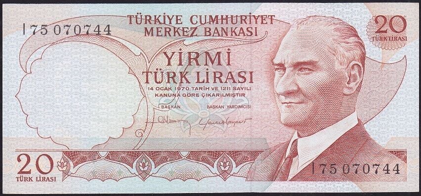 6.Emisyon 4.Tertip 20 Lira I75 070744 Çilaltı Çil