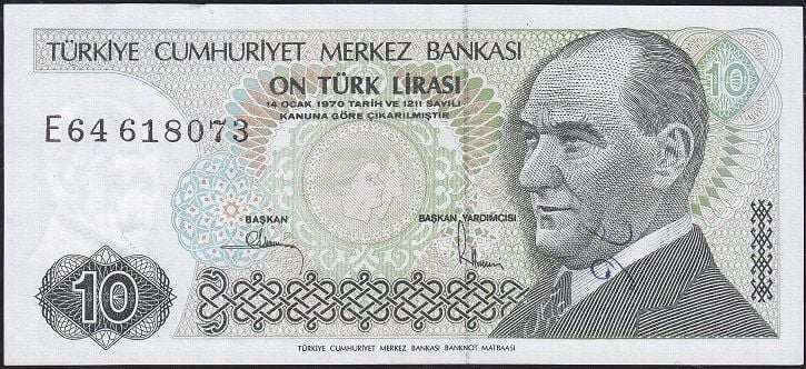 7.Emisyon 2.Tertip 10 Lira E64 618073 Çok Çok Temiz+