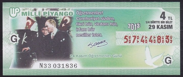 2013 29 KASIM ÇEYREK BİLET - G SERİSİ