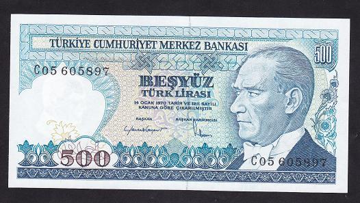 7.EMİSYON 2.TERTİP 500 LİRA C05 605897 ÇİL