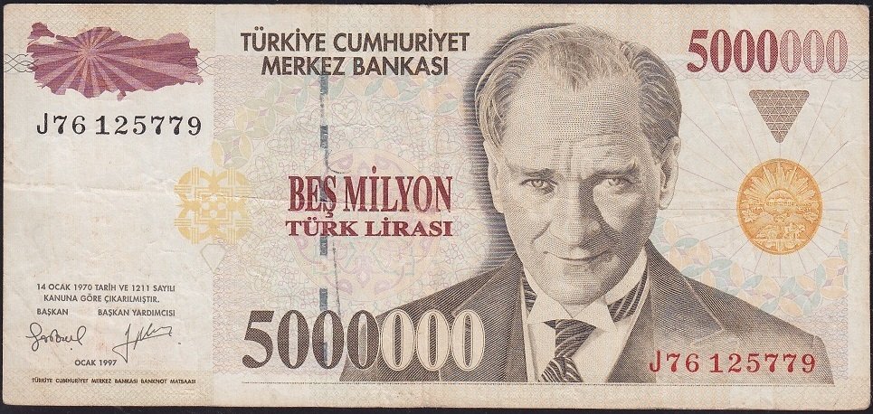 7.Emisyon 5 000 000 Lira J76 125779 Çok Temiz