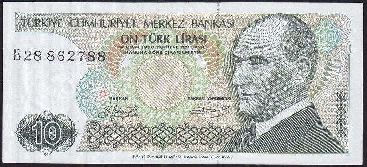 7.Emisyon 1.Tertip 10 Lira B28 862788 Ççt Çilaltı