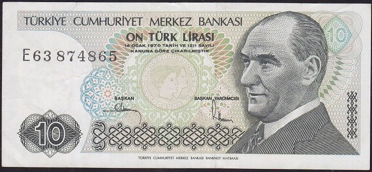 7.Emisyon 2.Tertip 10 Lira E63 874865 Çok Temiz+