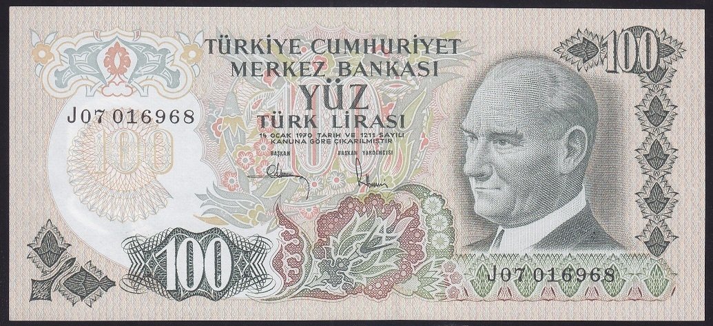 6.EMİSYON 3.TERTİP 100 LİRA J07 016968 ÇÇT ÇİLALTI