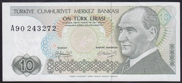 7.EMİSYON 1.TERTİP 10 LİRA A90 243272 ÇÇT +