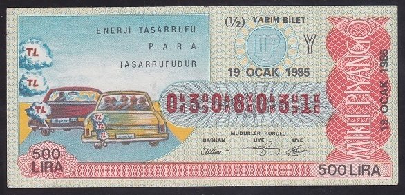 1985 19 OCAK YARIM BİLET Y SERİSİ