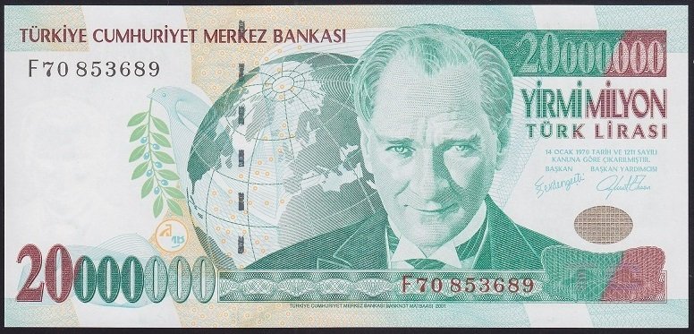 7.EMİSYON 20 000 000 LİRA F70 853689 ÇİL
