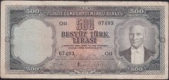 5.Emisyon 2.Tertip 500 Lira O11 07493 Çok Temiz