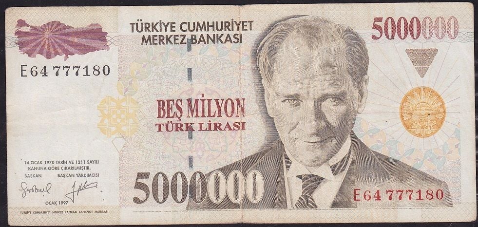 7.Emisyon 5 000 000 Lira E64 777180 Çok Temiz
