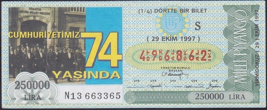 1997 29 EKİM ÇEYREK BİLET - S SERİSİ