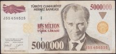 7.Emisyon 5 000 000 Lira J55 650525 Çok Temiz