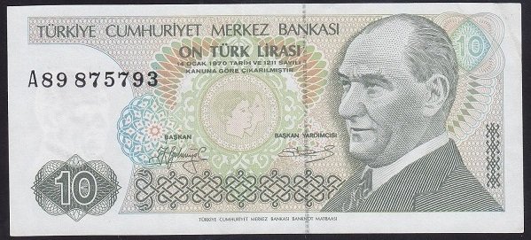 7.EMİSYON 1.TERTİP 10 LİRA A89 875793 ÇÇT +