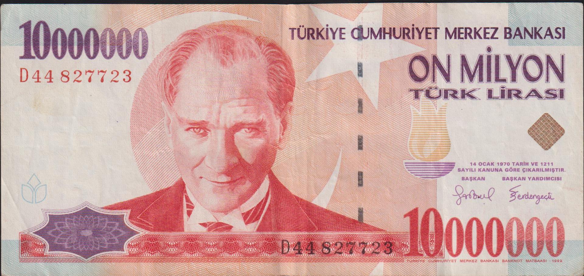 7.Emisyon 10 000 000 Lira D44 827723 Çok Temiz+