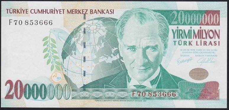 7.EMİSYON 20 000 000 LİRA F70 853666 ÇİL