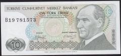 7.Emisyon 1.Tertip 10 Lira B19 781573 Çil