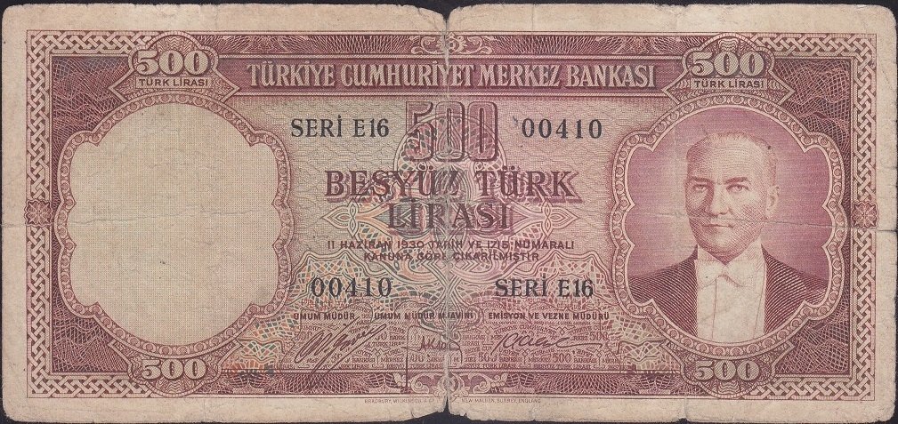 5.Emisyon 1.Tertip 500 Lira E16 00410 Haliyle