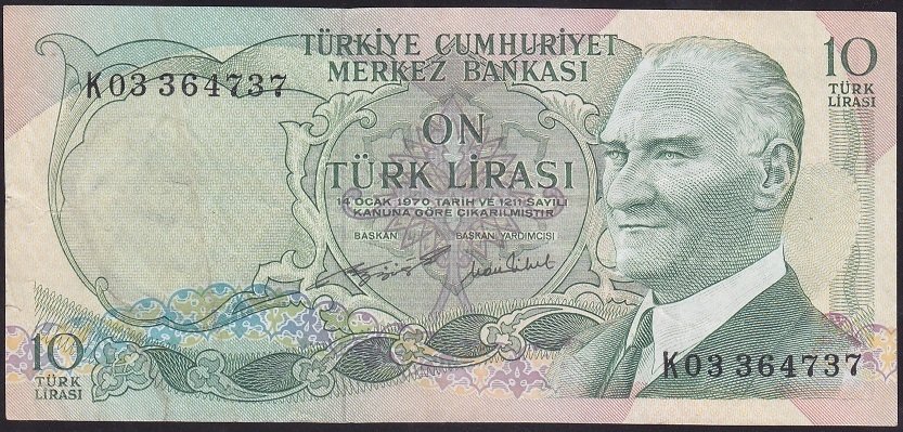 6.EMİSYON 2.TERTİP 10 LİRA K03 364737 ÇÇT eski kağıt para fiyatları