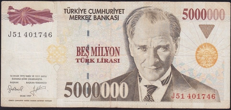 7.Emisyon 5 000 000 Lira J51 401746 Çok Temiz