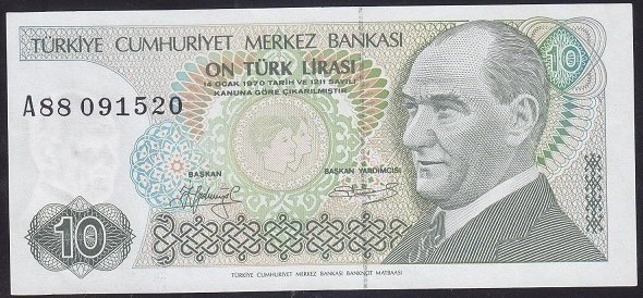 7.EMİSYON 1.TERTİP 10 LİRA A88 091520 ÇİLALTI