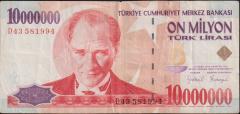 7.Emisyon 10 000 000 Lira D43 581994 Çok Temiz