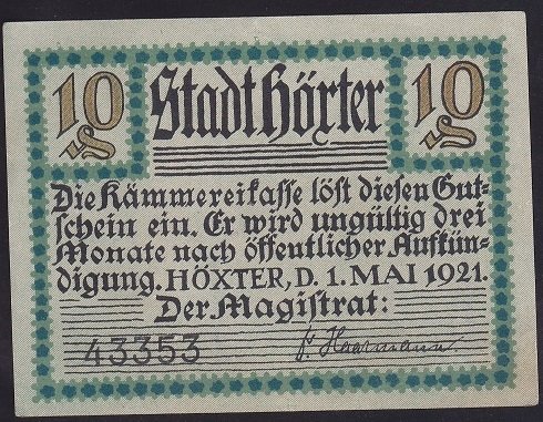 ALMANYA 10 PFENNİNG NOTGELD 1921 ÇİLALTI ÇİL
