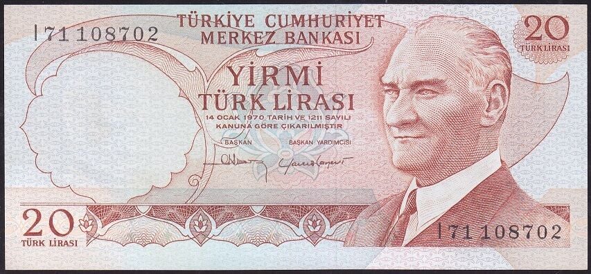 6.Emisyon 4.Tertip 20 Lira I71 108702 Çilaltı Çil