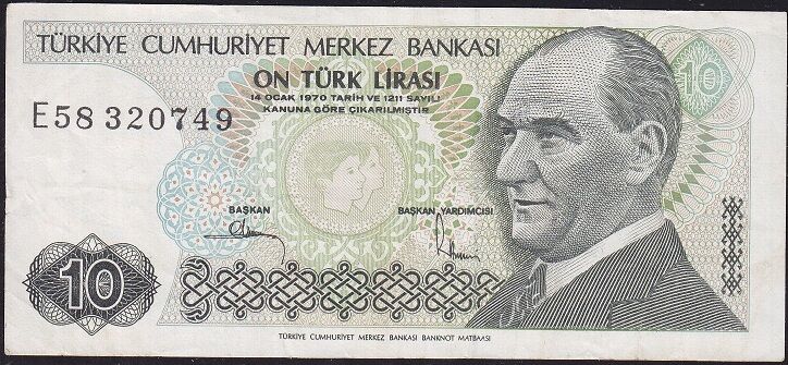 7.Emisyon 2.Tertip 10 Lira E58 320749 Çok Temiz