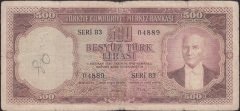 5.Emisyon 1.Tertip 500 Lira B3 04889 Temiz