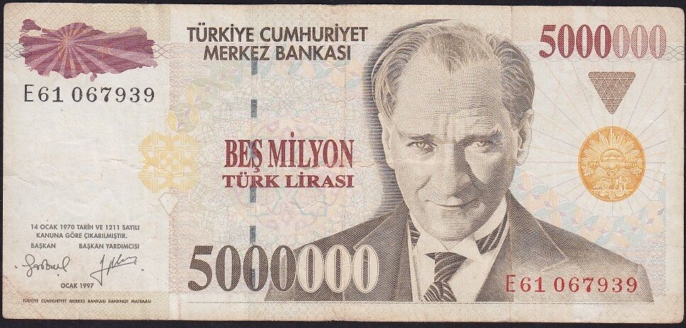 7.Emisyon 5 000 000 Lira E61 067939 Çok Temiz
