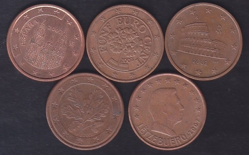 AVRUPA BİRLİĞİ 5 CENT 2002 YILI 5 FARKLI ÜLKE MADENİ PARA LOT