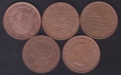 AVRUPA BİRLİĞİ 5 CENT 2002 YILI 5 FARKLI ÜLKE MADENİ PARA LOT