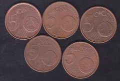 AVRUPA BİRLİĞİ 5 CENT 2002 YILI 5 FARKLI ÜLKE MADENİ PARA LOT
